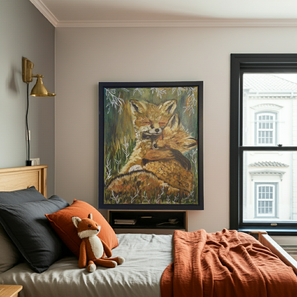best of friends framed canvas painting hanging in bedroom
