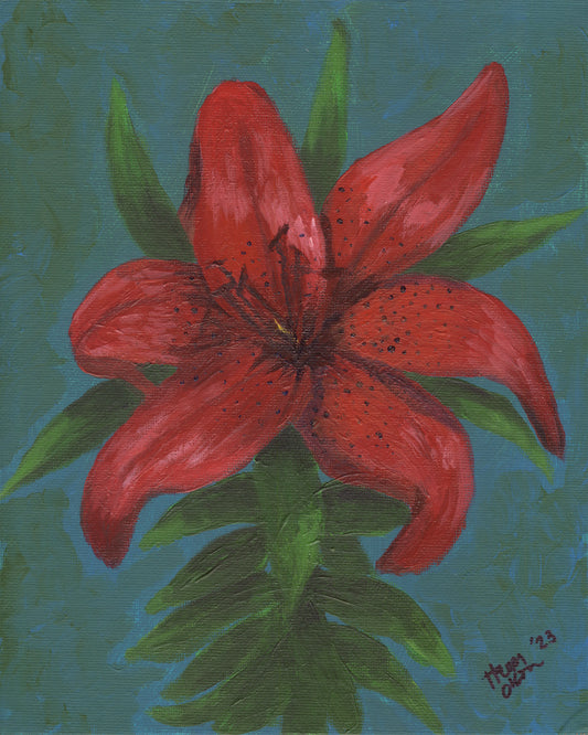 Red Oriental Lily Painting (Original Art)